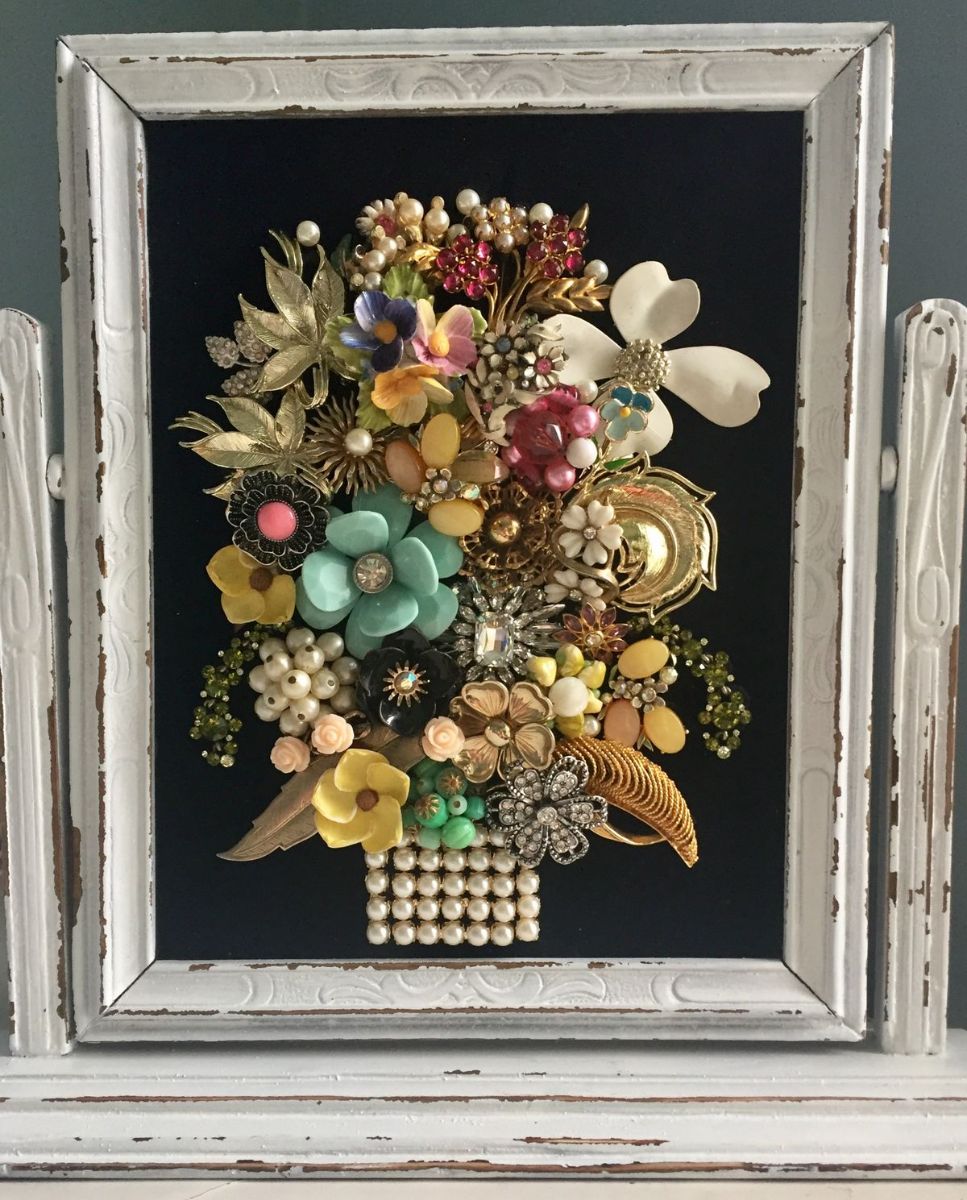 bouquet artwork made out of jewelry pieces
